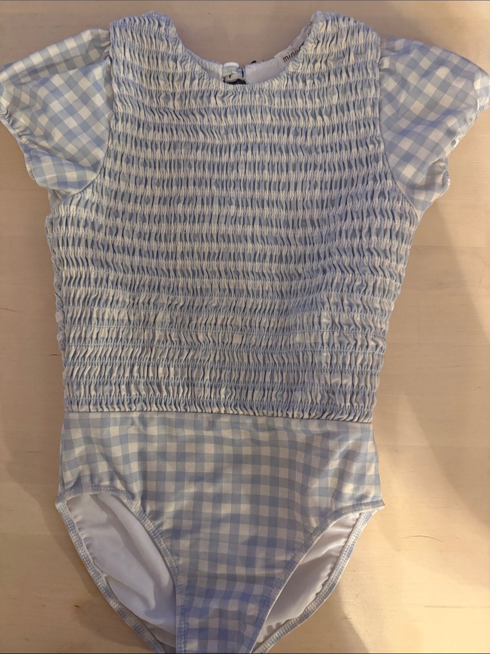 Girls Light Blue Gingham Smocked One-Piece Swimsuit by Minnow